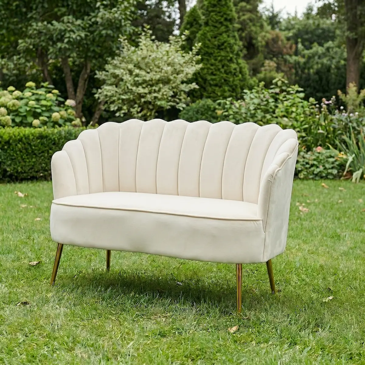 ivory velvet loveseat